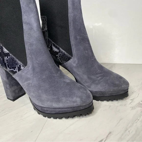 All Saints Sahara Gray Suede Snakeskin Heeled Boot 11 - Picture 12 of 16